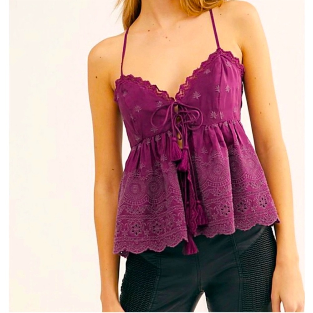 ISO( IN SEARCH OF) Free people Jenna embroidered tie tank XL-plum color💜